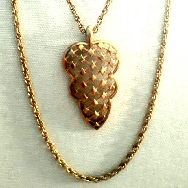 Vtg Trifari Double Chain Filigree Modernist Leaf Necklace